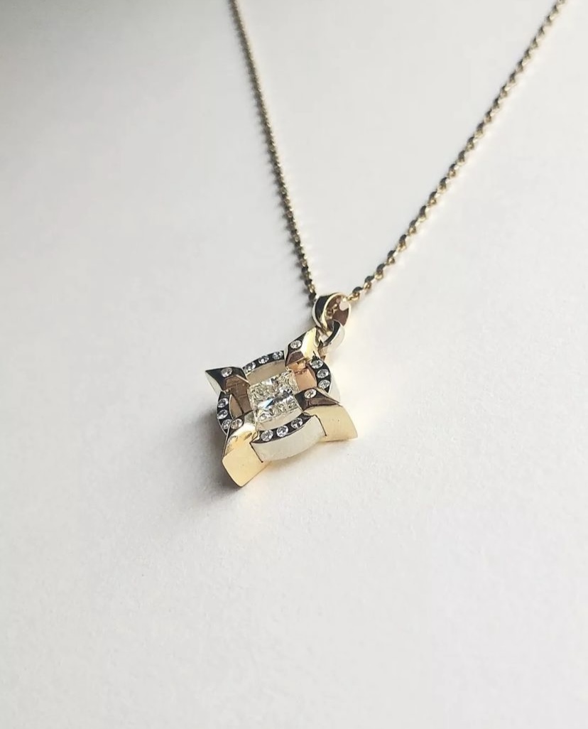 Polaris pendant 3/4 angle showing sculpted depth — Bear Goldsmithing Toronto