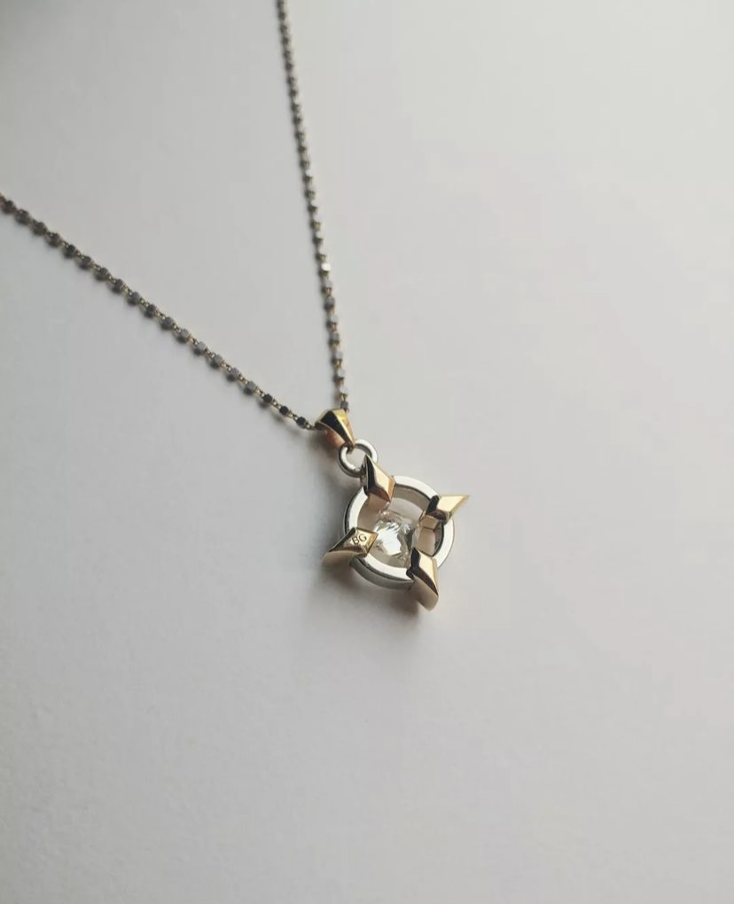 Polaris pendant reverse showing two-tone construction and BG hallmark — Bear Goldsmithing Toronto