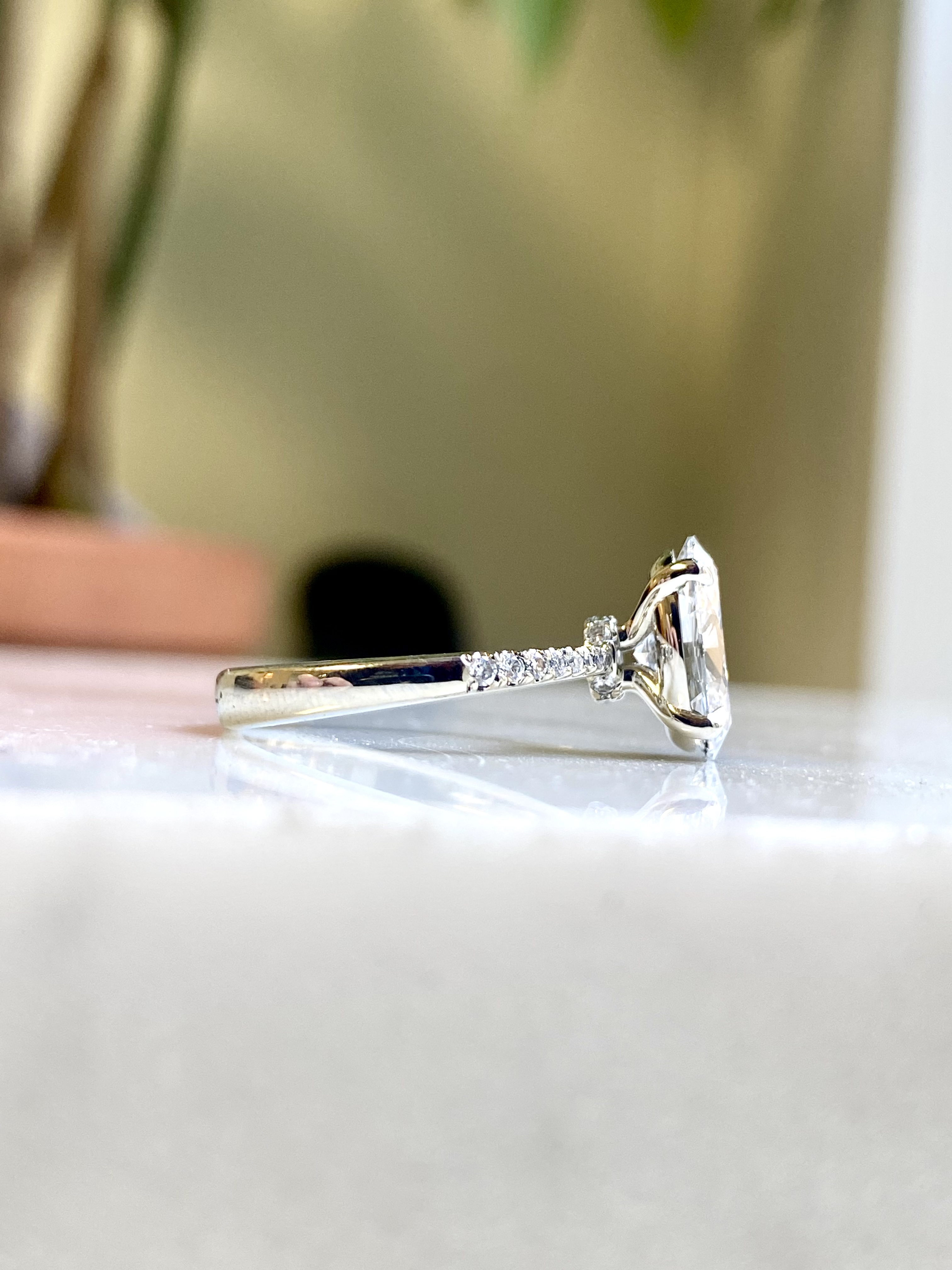 18k white gold oval diamond pave band side profile — Bear Goldsmithing Toronto