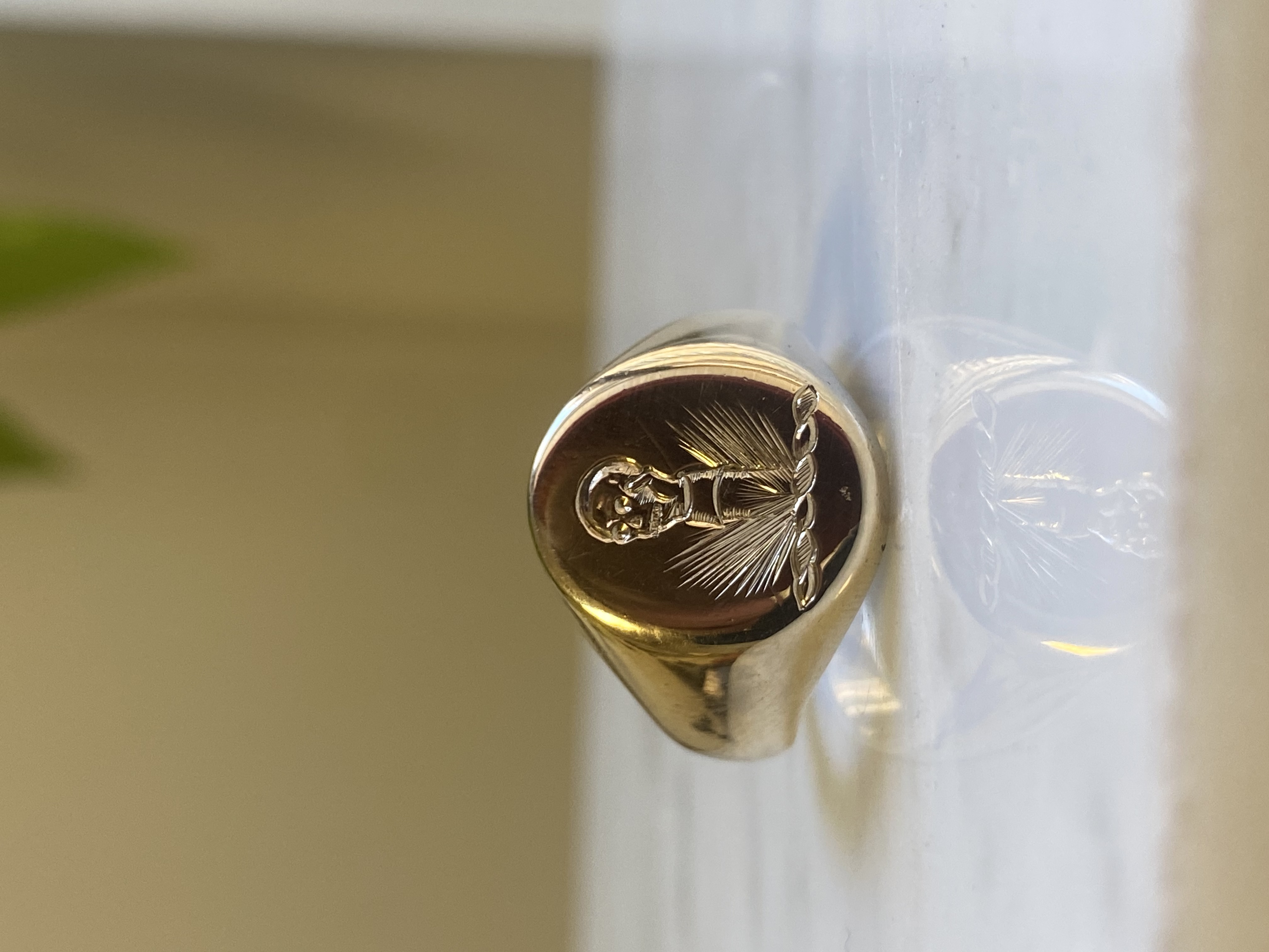 Skeleton figure intaglio signet ring — hand-engraved intaglio jewellery Toronto